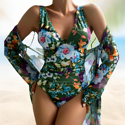 Flora – Pinkes Blumen-Badeanzug-Duo