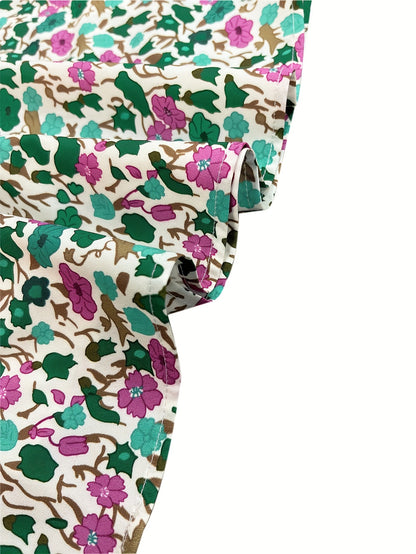 Grünes Blumenkleid mit Knopfleiste und Gürtel - Lena