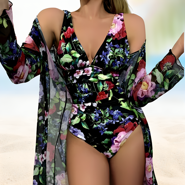 Flora – Pinkes Blumen-Badeanzug-Duo