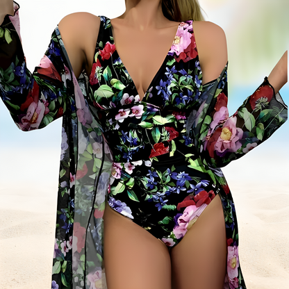 Flora – Pinkes Blumen-Badeanzug-Duo