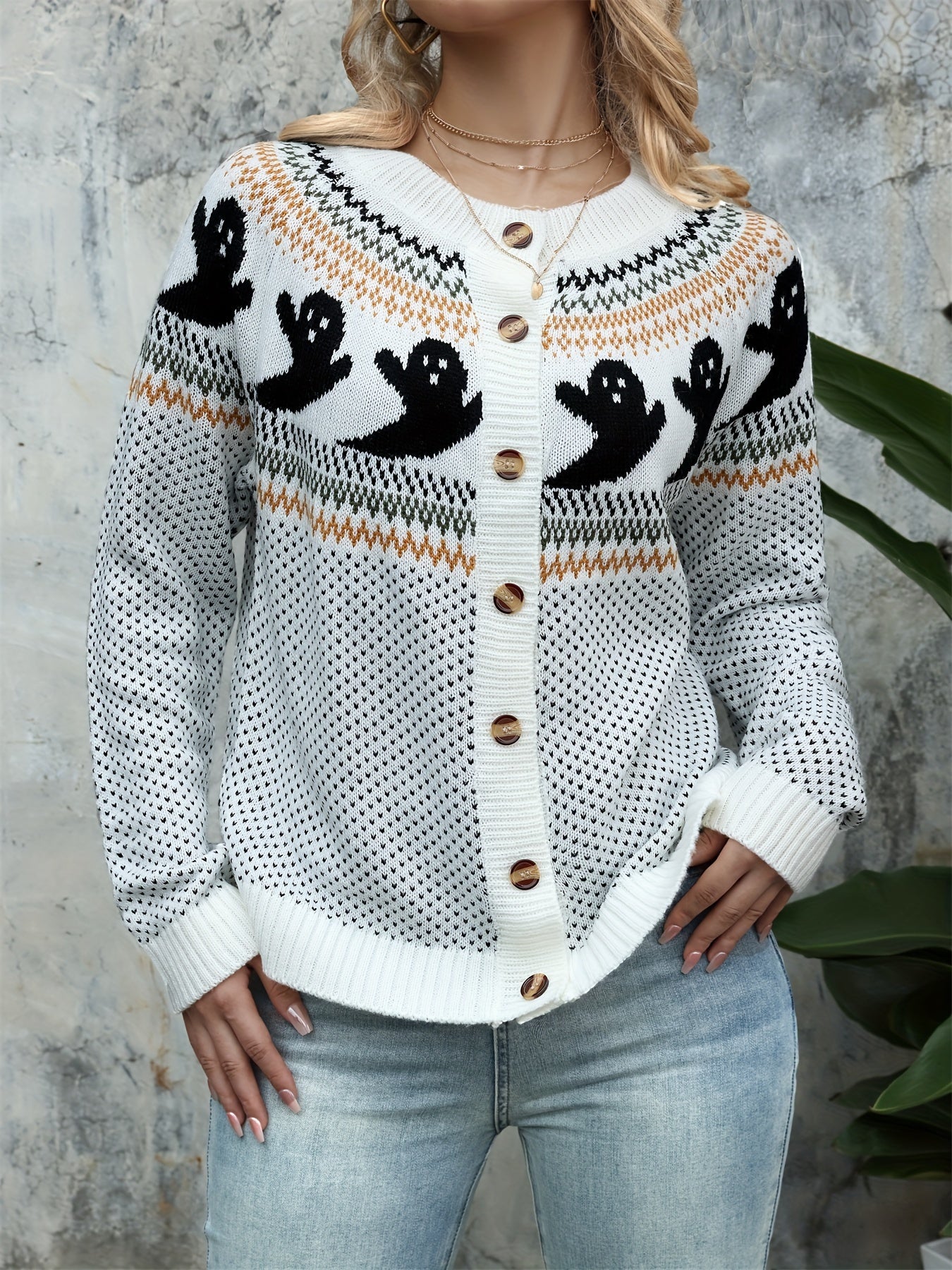 Halloween Geistermuster Strickjacke - Gemütlich und Festlich