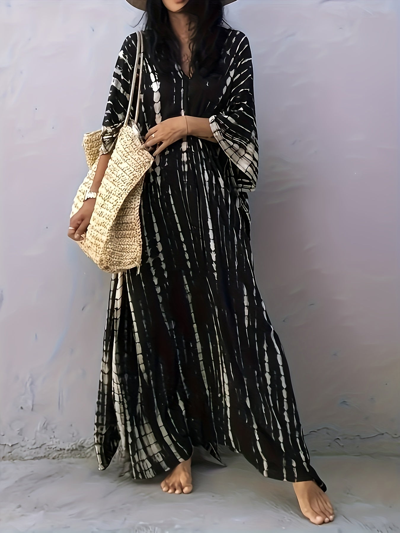 Armeegrüner Batik-Kaftan - Leila
