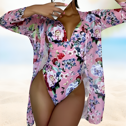 Flora – Pinkes Blumen-Badeanzug-Duo