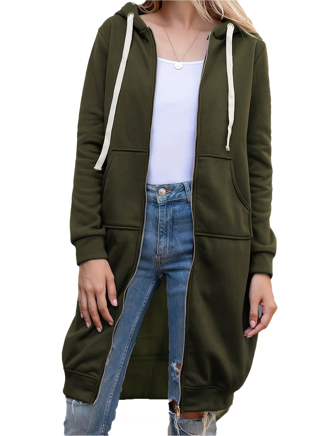 Roter Langer Zip-Up Hoodie – Lisa