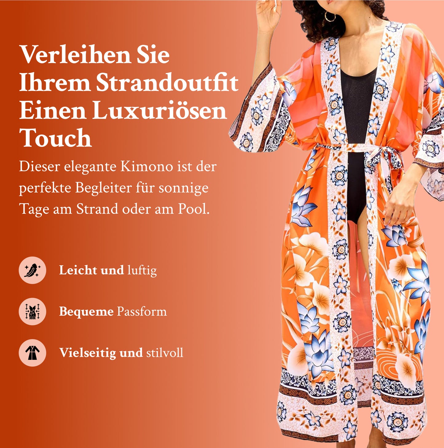Sofia | Leichter Roter Blumen-Kimono mit Batwing-Ärmeln