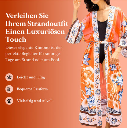 Sofia | Leichter Roter Blumen-Kimono mit Batwing-Ärmeln