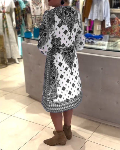 Lina - Blaues Musterkleid Boho-Chic