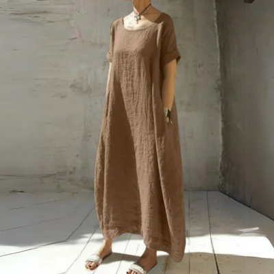 Clara - Lässiges Leinenkleid in Taupe