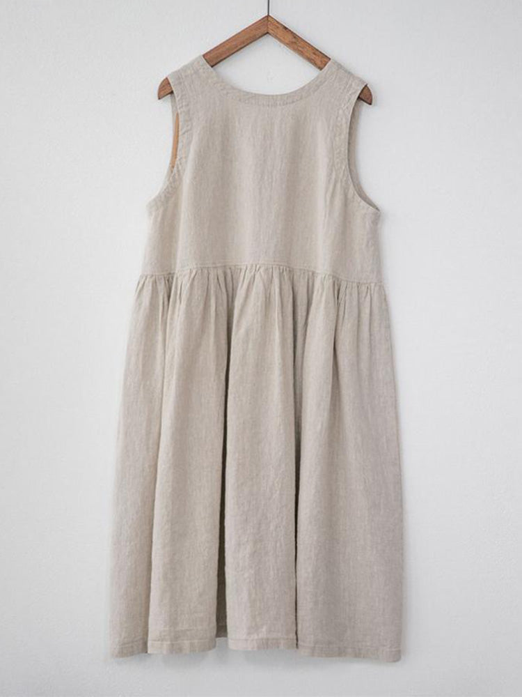 Beiges Ärmelloses Midikleid Mit Knopfdetails - Emma