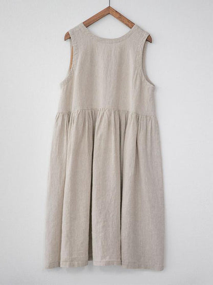 Beiges Ärmelloses Midikleid Mit Knopfdetails - Emma