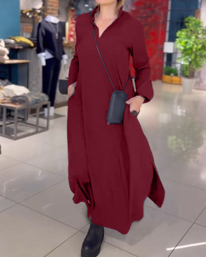 Lockeres maxikleid mit revers schwarz - Sophia
