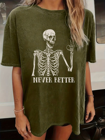 Halloween T-Shirt mit Skelett-Print, Vintage-Look Never Better Design