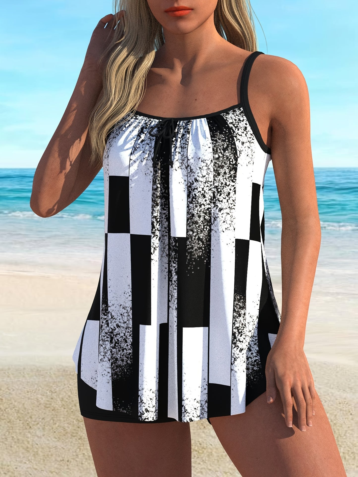 Schwarz-Weiß Streifen Tankini - Sophia