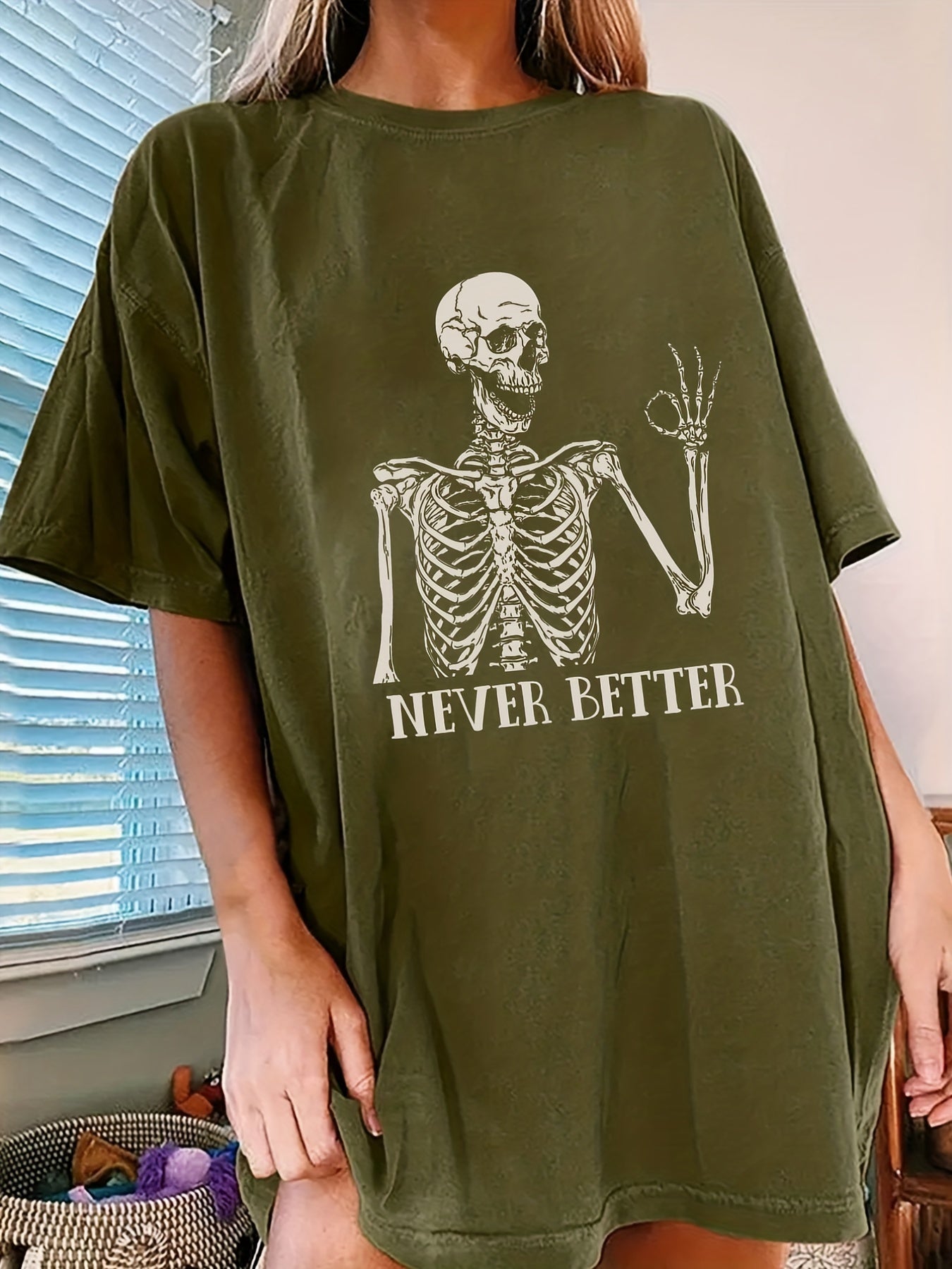 Halloween T-Shirt mit Skelett-Print, Vintage-Look Never Better Design