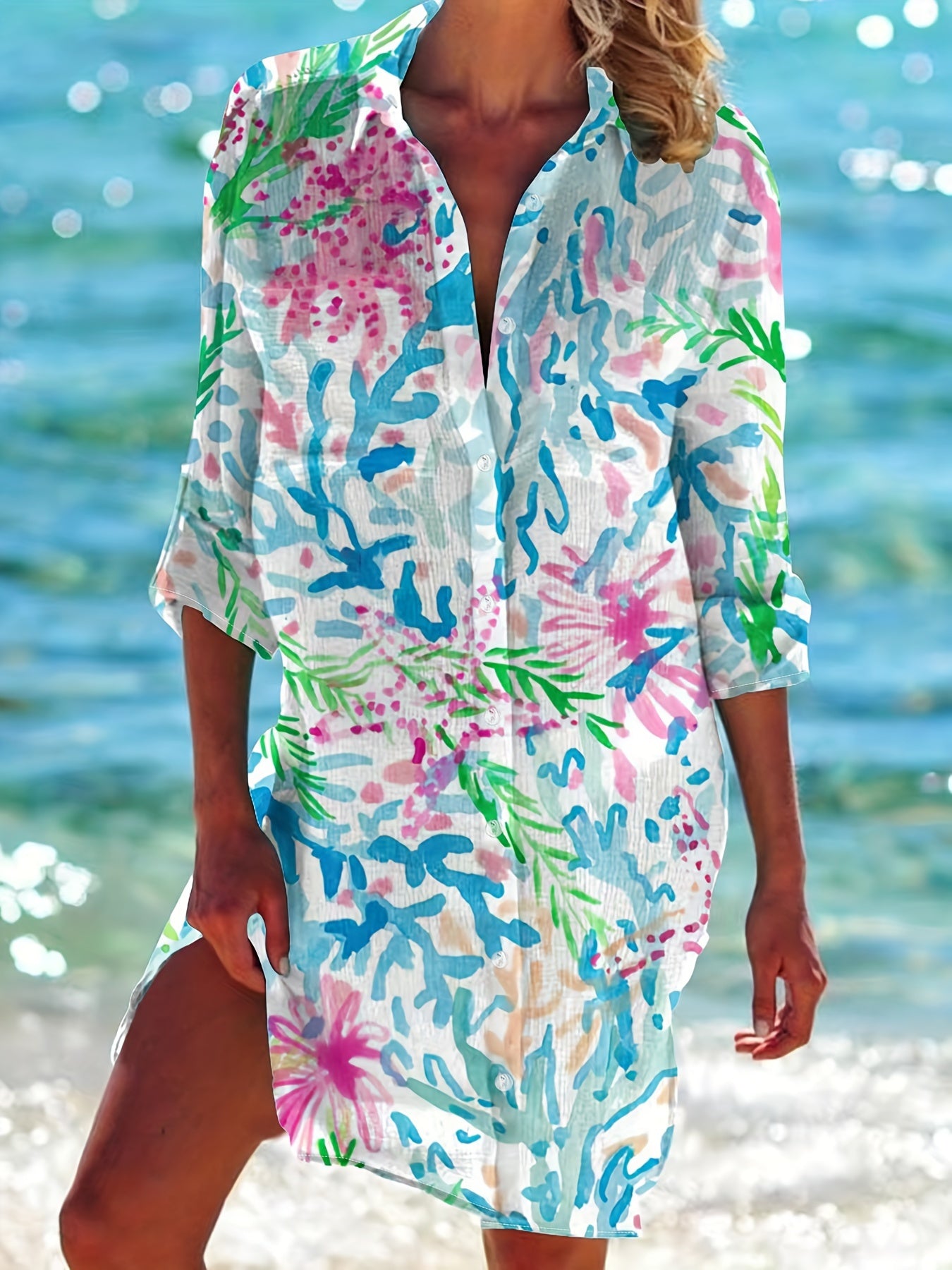 Buntes Kurzarm-Hemdkleid - Marlene