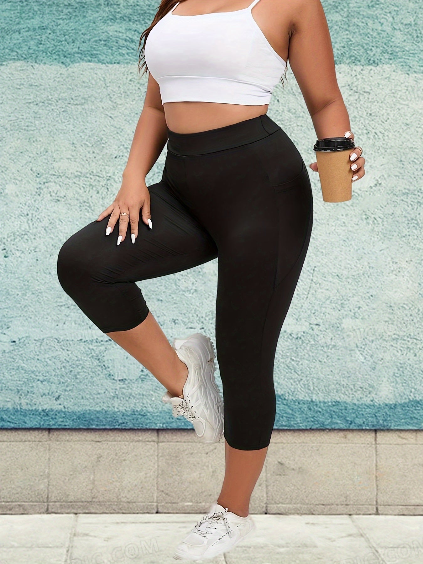 Plus Size Leggings mit Taschen - Schwarz