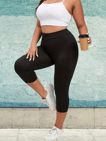 Plus Size Leggings mit Taschen - Schwarz