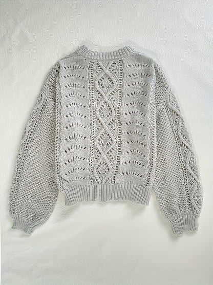 Hellgrauer Lochstrick-Pullover - Sophie