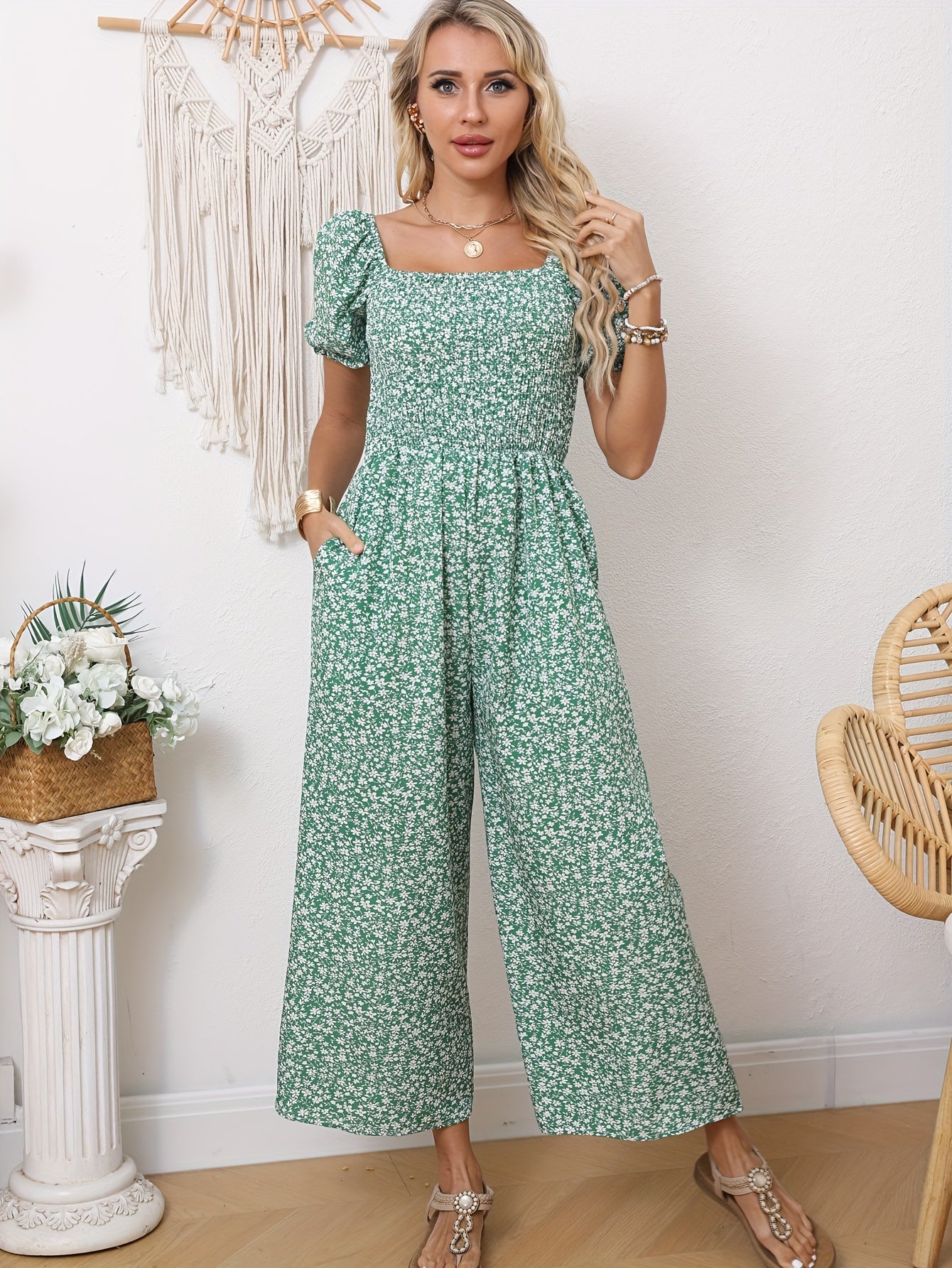Blauer Blumenjumpsuit - Lina