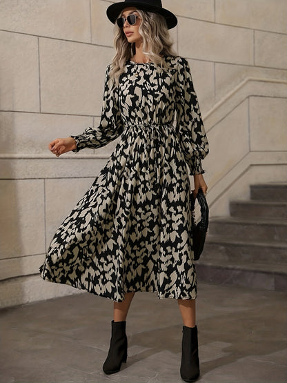 Schwarz-Weißes Musterkleid Langarm - Viola