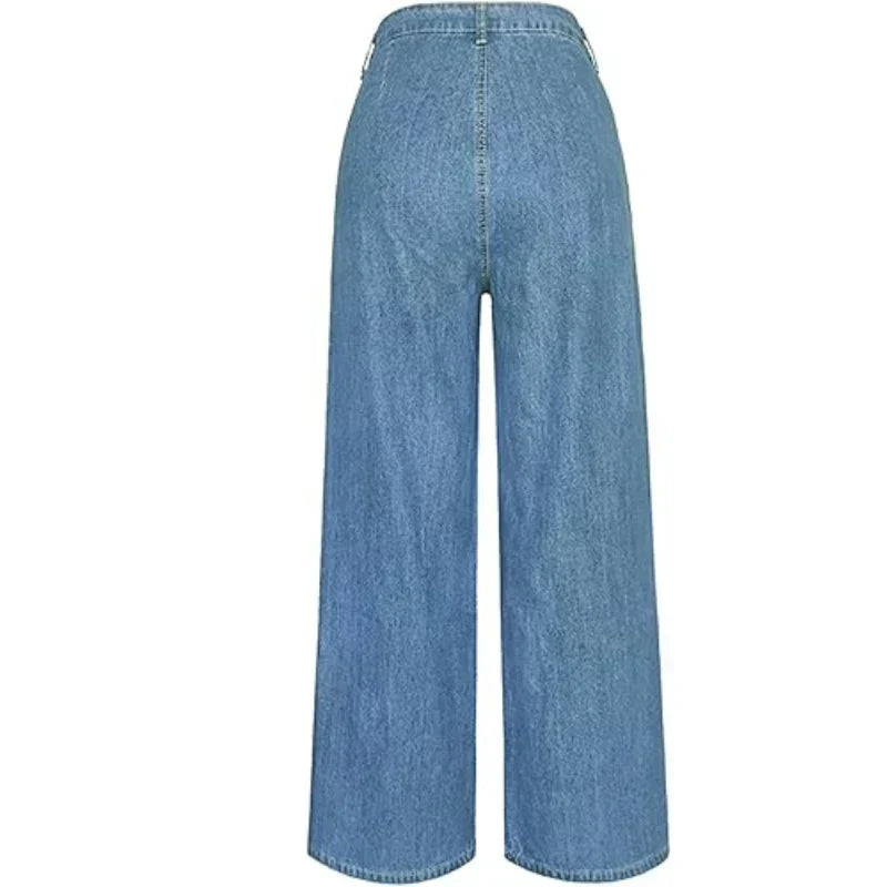 Hochgeschnittene, weite jeans mit lockerem bein – damen