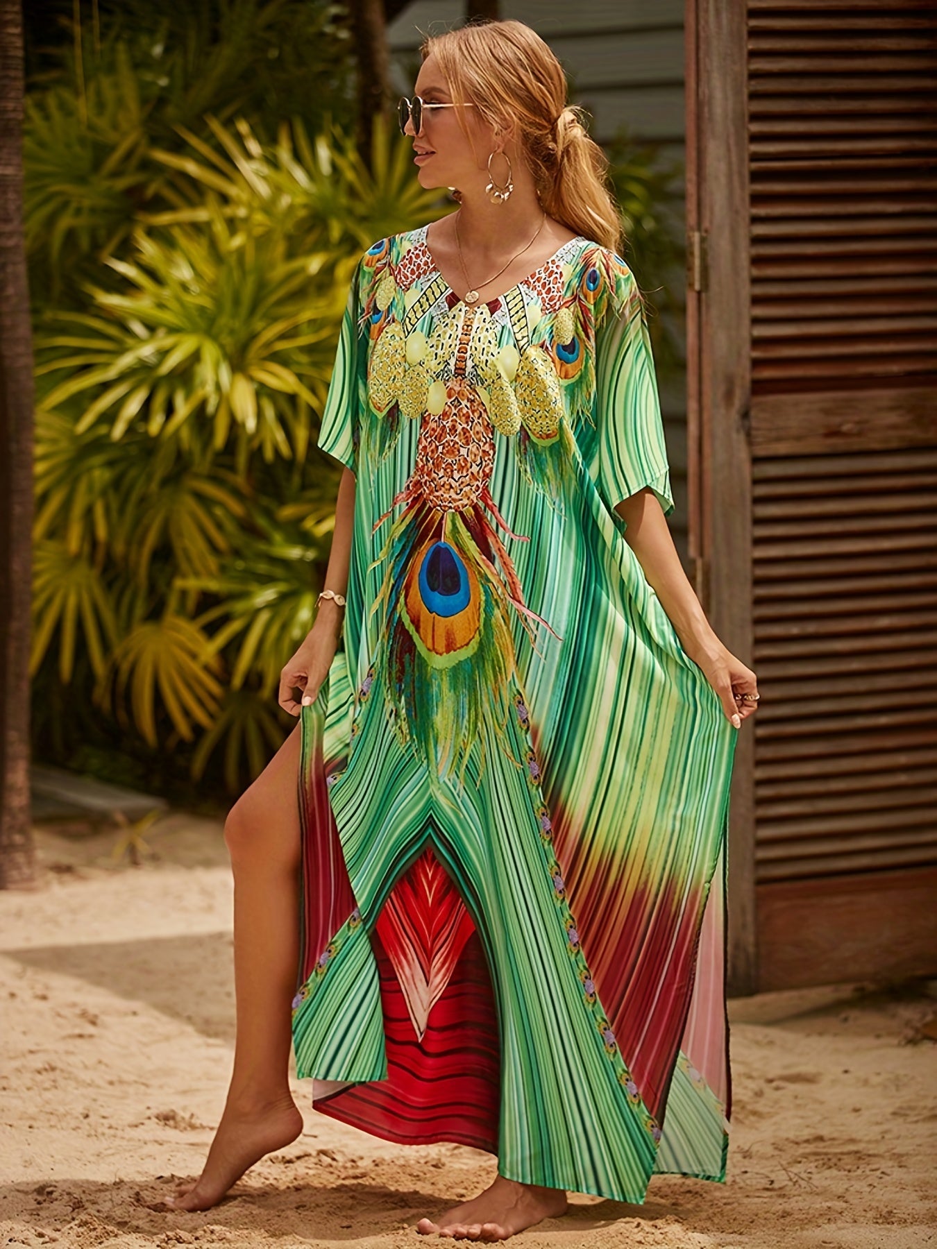 Grüner Pfauen-Kaftan - Elina