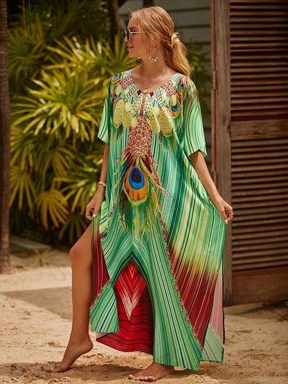 Grüner Pfauen-Kaftan - Elina