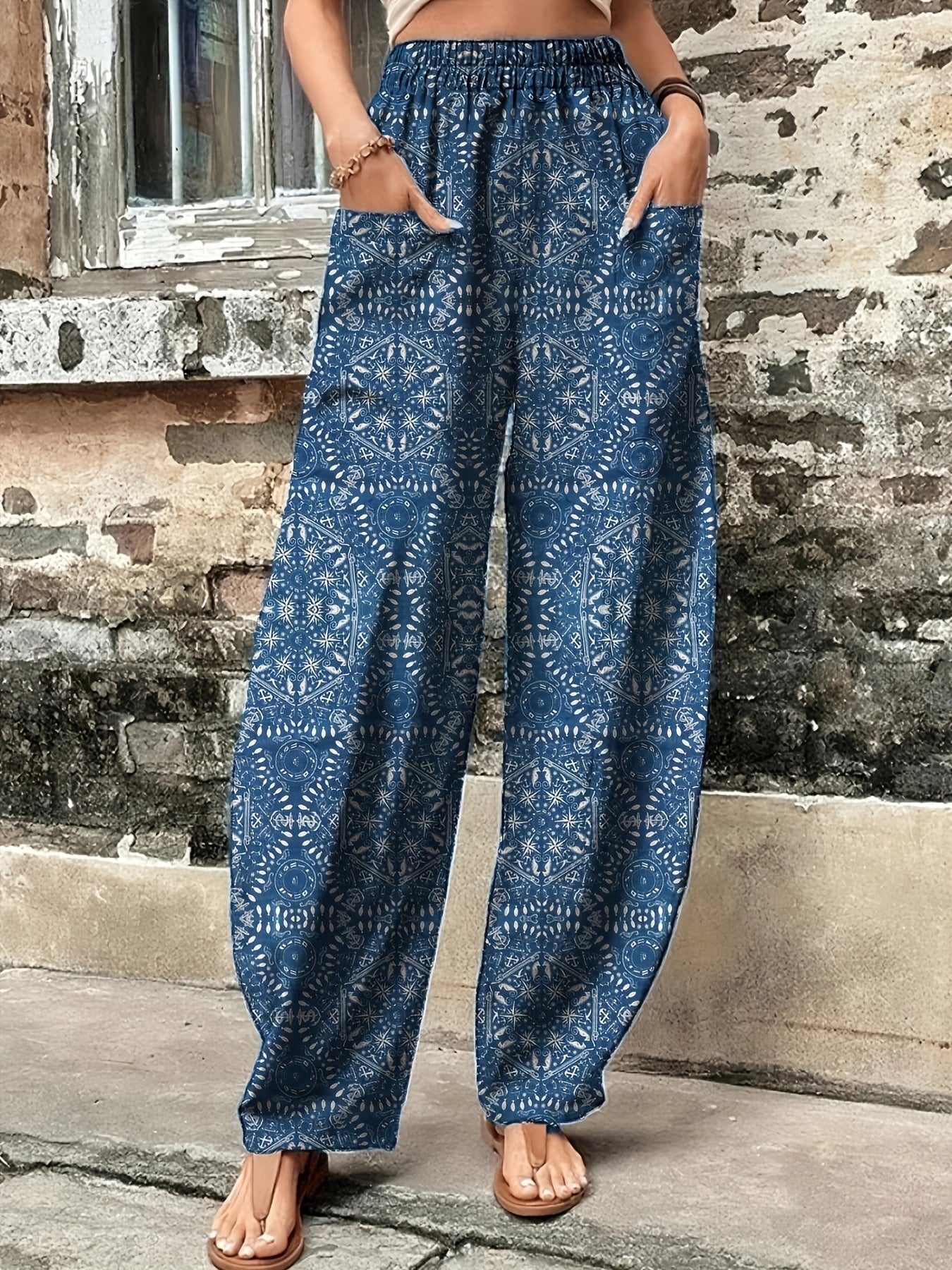 Gemusterte blaue Chinohose - Mia