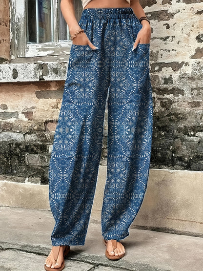 Gemusterte blaue Chinohose - Mia