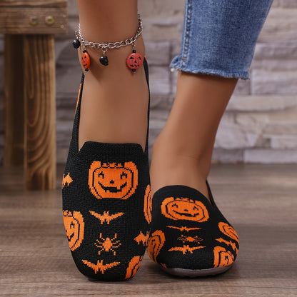 Damen Halloween Flats – Leichte Slip-On Schuhe mit Strickmuster