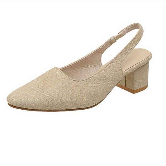 Beige Leinenpumps mit Blockabsatz - Sophia