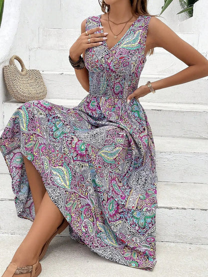 Isabella - Blaues Paisley Maxikleid