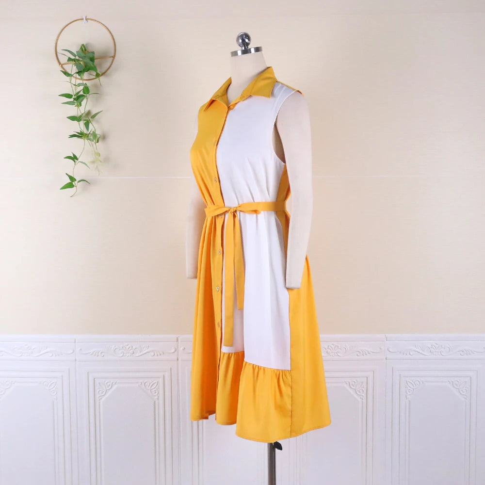 Lara - Blau-Weißes Colorblock Midikleid