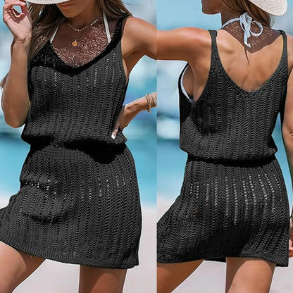 Lena - Schwarzes Häkel-Minikleid Strandüberwurf