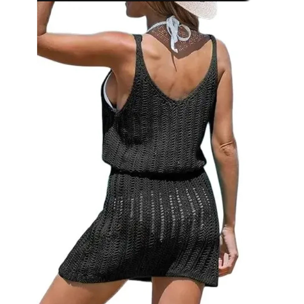 Lena - Schwarzes Häkel-Minikleid Strandüberwurf