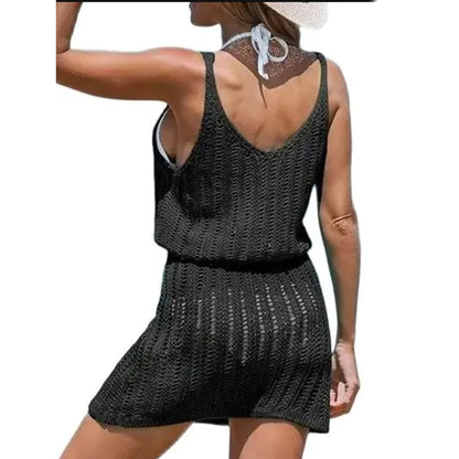 Lena - Schwarzes Häkel-Minikleid Strandüberwurf