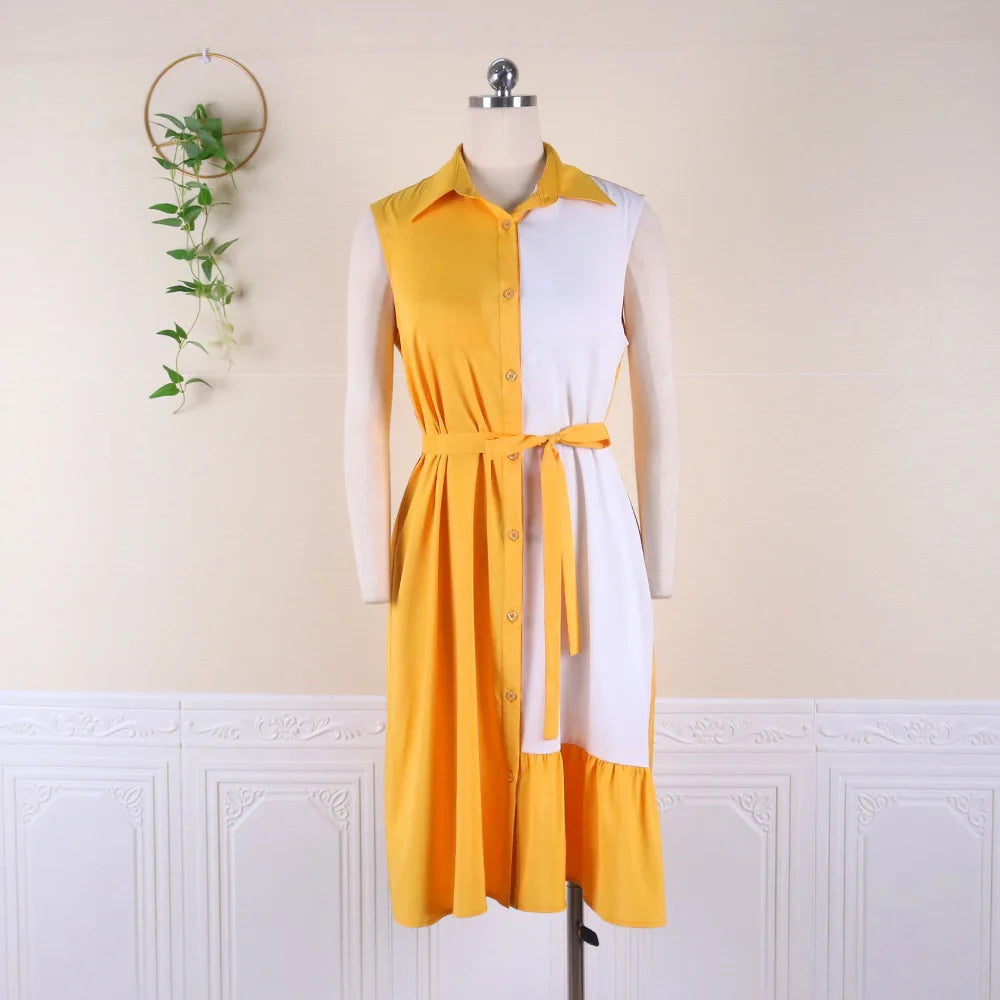 Lara - Blau-Weißes Colorblock Midikleid