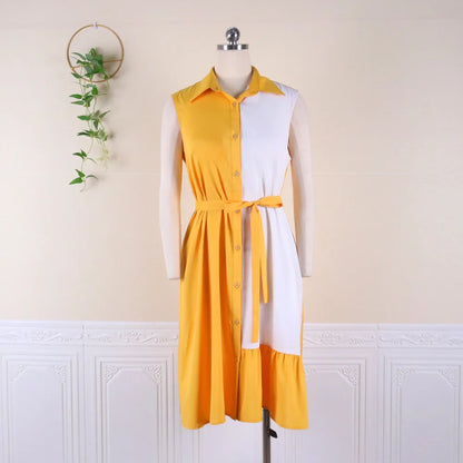 Lara - Blau-Weißes Colorblock Midikleid