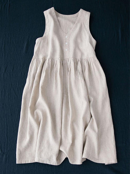 Beiges Ärmelloses Midikleid Mit Knopfdetails - Emma