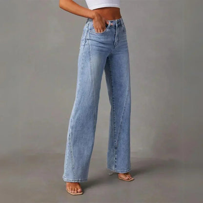 Lässige, hochgeschnittene jeans mit weitem bein – damen