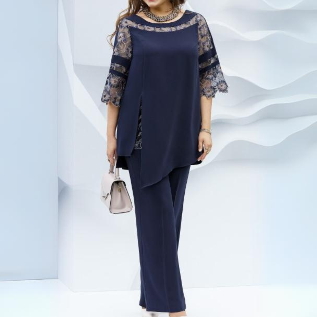 Blue Lace-Trim Pantsuit - Helena