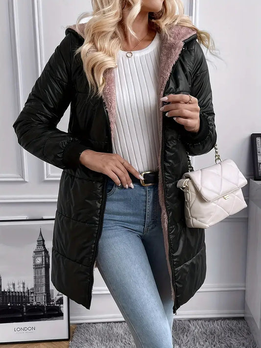 Schwarze Daunenjacke mit Fleecefutter - Nora