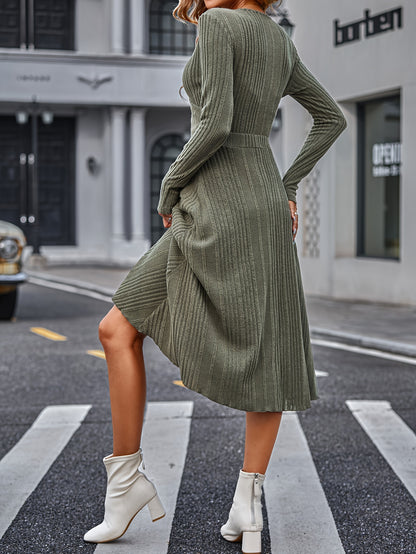 Grünes Wickelkleid Langarm - Julia