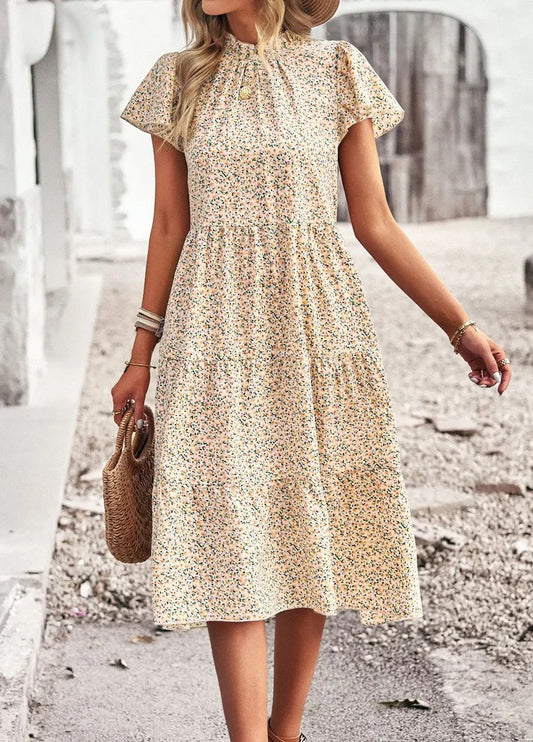 Gelbes Blumenkleid Kurzarm - Lena