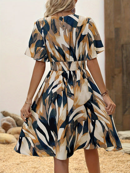 Braunes Printkleid mit Gürtel - Clara