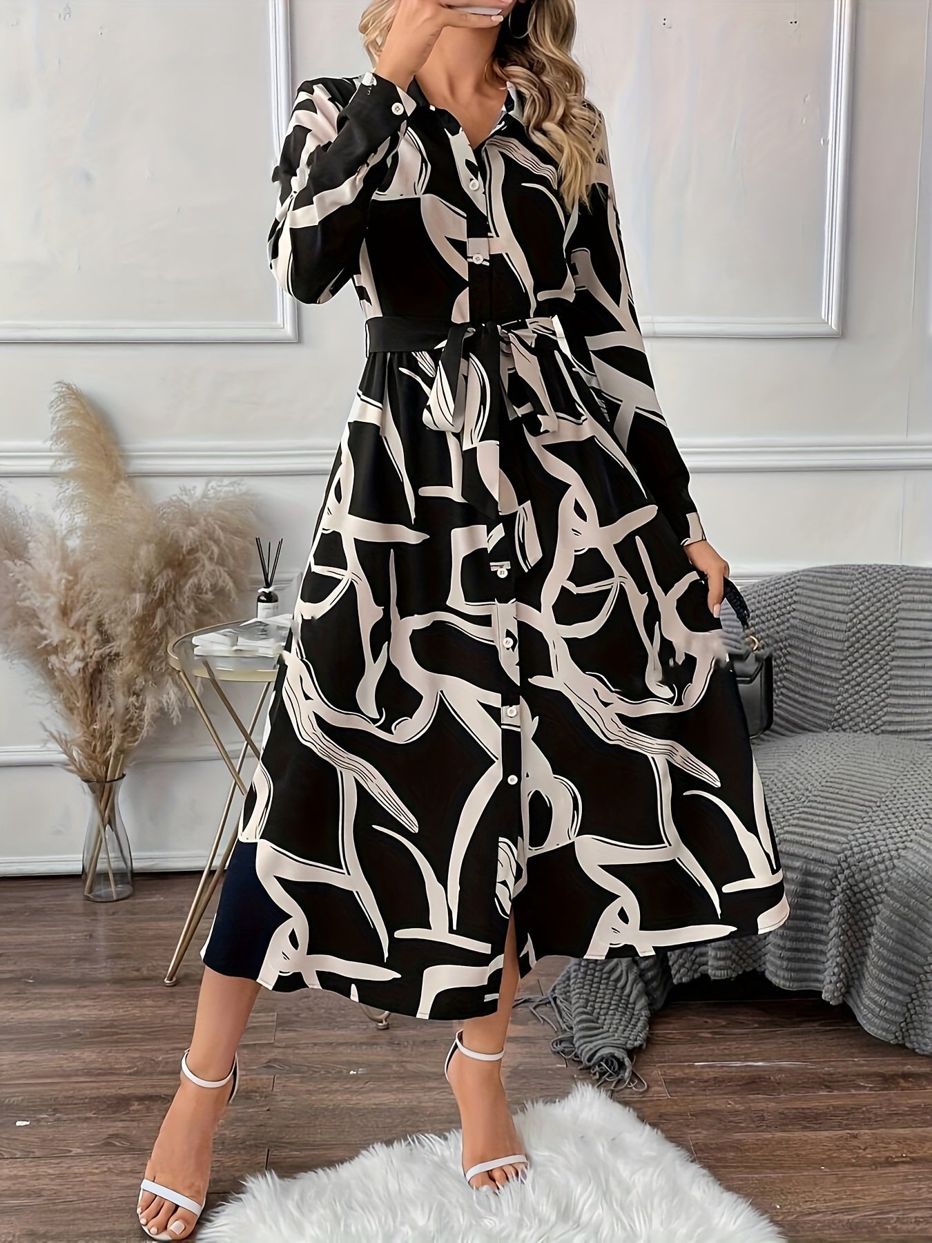 Schwarz-Weißes Hemdblusenkleid - Carla