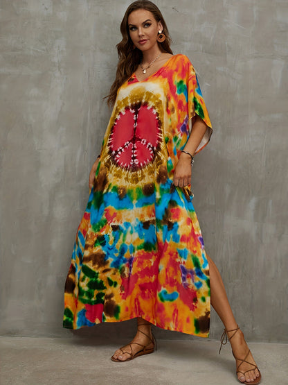 Buntes peace maxi-kaftan kleid - Luna