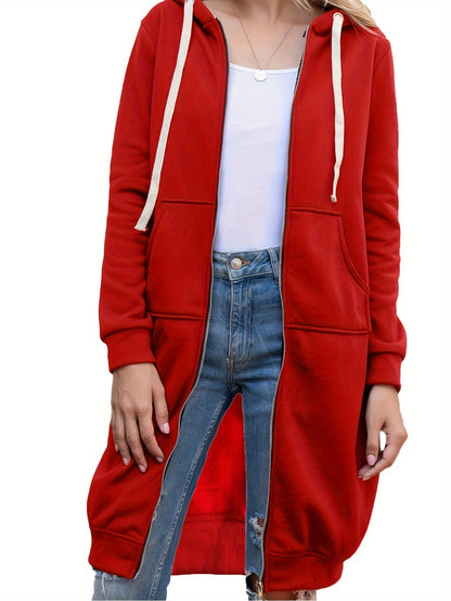 Roter Langer Zip-Up Hoodie – Lisa