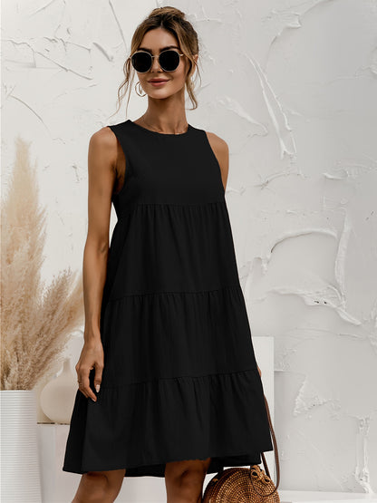 Schwarzes Stufenkleid ohne Ärmel - Nora