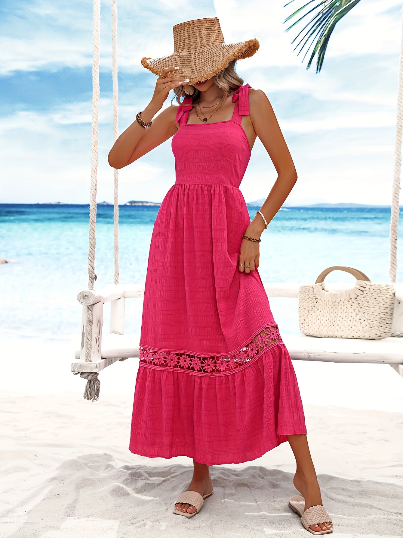 Rotes maxikleid mit spitzendetail und schleifen - Emily